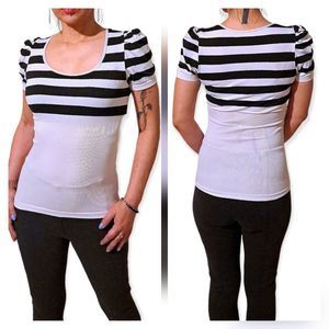 Puff sleeve tee striped slim fit square beck, one size